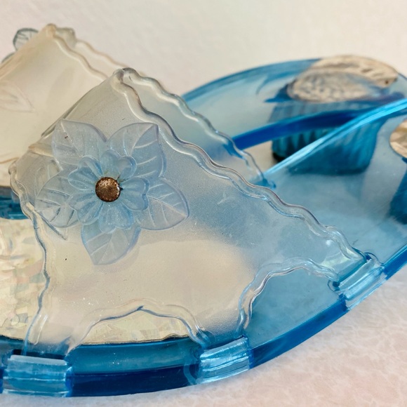 Vintage 90s Y2K Flower Blue Plastic Sandals RARE - Picture 4 of 10